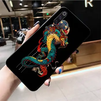 Gėlių drakonas, gyvatė Dangtelis Juodas Minkštas Apvalkalas Telefoną Atveju Huawei Honor 30 20 10 9 8 8x 8c v30 Lite vaizdas pro