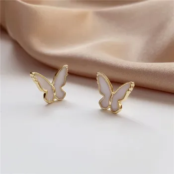 Paprastas baltas drugelis auskarai moterų mados hipoalergicznych maži auskarai korėjos stilius populiarus drugelis juvelyrikos dovanos