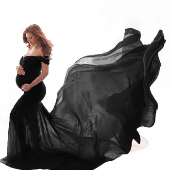 Moterų Shoulderless Motinystės Suknelės Už Nuotrauką Šaudyti Maxi Suknelė Padalinta Pusėje Moteris Nėščia Fotografijos Rekvizitai Ilgai Nėštumo Suknelė