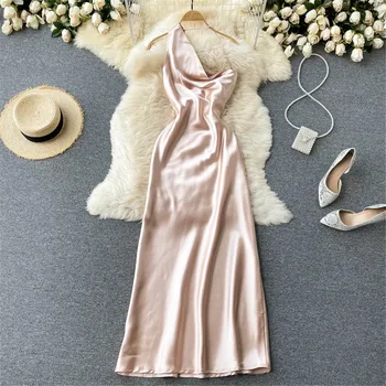Moterims Seksualus Vakaro Šalis Suknelė 2021 Mados Elegantiškas Vieno Peties Gold Slim Ilgos Suknelės Vasaros Apdaras Vestidos Moterų Drabužiai