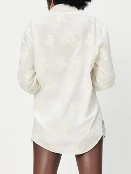 ZA vasaros nauji moteriški drabužiai visas rungtynes, atsitiktinis kišenėje apdailos asimetriškas hem gėlių išsiuvinėti marškiniai