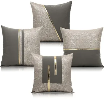 Morden prabanga tamsiai pilkos spalvos, aukso spalvos siūlės pagalvėlė padengti užvalkalas sofa juosmens pagalvės užvalkalą su diržo namų dekoro
