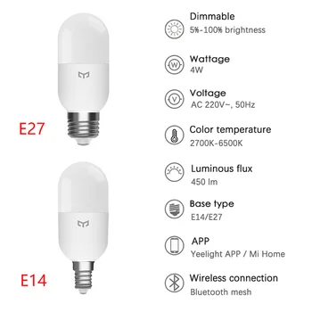 Yeelight Spalvos Temperatūra Smart LED Lemputė M2 E27/E14 4W Akių Versija Šviesos Pritemdomi APP 