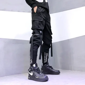 Stilingas 2021 Japonijos Mados Harajuku Streetwear Krovinių Kelnės Vyrams Juostelės Kišenės Poilsiu Techwear vyriškos Kelnės Hip-Hop