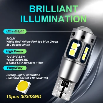 4PCS Nauja T10 W5W Super Šviesus Aukštos Kokybės LED Pleišto Stovėjimo Lemputės Automobilių Dome Skaitymo Lempos WY5W 168 501 2825 Auto Pasukti Šoninis apšvietimas