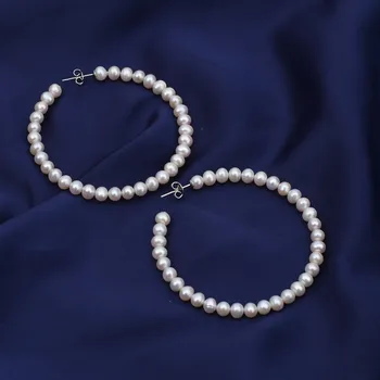 Elegantiškos moterys saugus kietas 925 sterlingas sidabro C formos originali natūralių apvalių perlų hoopas Auskarai, karoliukai, papuošalai priėmimo