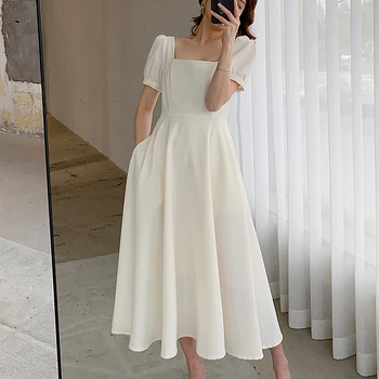 Elegantiškas Šalis Ilga Suknelė Moterims 2021 M. Vasaros Aikštėje Apykaklės Sluoksniuotos Rankovėmis Baltos Juodos Suknelės, Plius Dydis suknelė vestidos