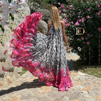 2021 Vasaros Moterų Suknelė Atsitiktinis Mados Slim Gatvės Seksualus Spausdinti Elegantiškas, Įvairių spalvų Prarasti Sūpynės O-neck Paplūdimys Ilga Suknelė