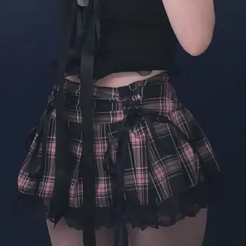Pledas Klostuotas Sijonas Moterims Aukšto Juosmens Mini Black Sijonai Streetwear Plisuotos Kelnės Atsitiktinis Kolegijos Harajuku Goth Lolita Sijonas