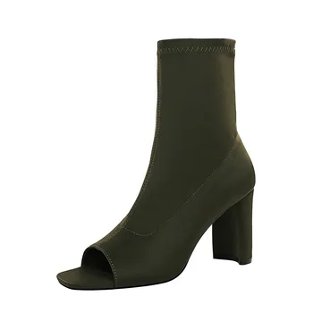 2021 naujas Elastingumą kojinių Batai Moterims aikštėje Aukštakulnius batus, seksualus peep Toe kulkšnies įkrovos Mados Zapatos De Mujer juoda žalia