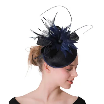 Derliaus Navy blue lady Fascinators šalies arbata, Skrybėlės, galvos apdangalai, elegantiškas kentukis derbis moterų Hairclips mados ponios plaukų aksesuaras