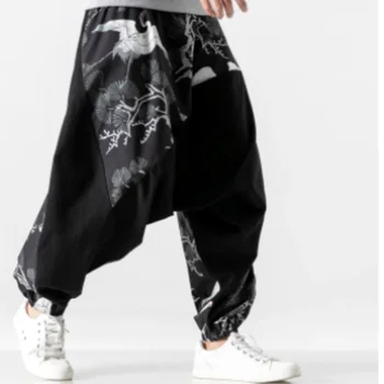 Harajuku Japonų Stiliaus Prarasti Mados Vyrų Haremas Kelnės Krano Vyrų Samurajus Kostiumas Hip-Hop Derliaus Haori Pločio Kojų Kelnės Žmogui