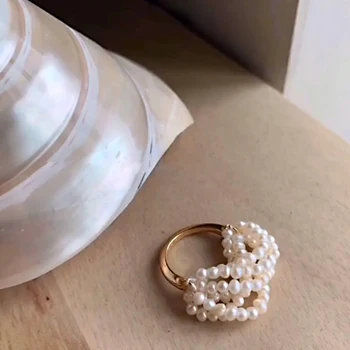 Gėlavandenių Perlų Žiedai Moterims Kelių Sluoksnis Prabangus Žiedas Mados Geometrijos Natūralių Gėlavandenių Perlų Papuošalų Didmeninė