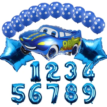 14pcs/daug animacinių filmų automobilio folija balionai Banga taško latekso&skaičius balionas nustatyti vaikų gimtadienio gimtadienio apdaila