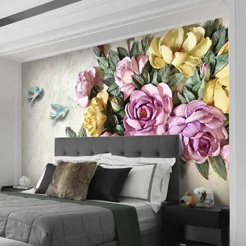 Individualizuotos Fono paveikslėlį Europos Retro Stiliaus Gėlių, Paukščių Freskomis Kambarį TELEVIZIJA Miegamojo Namų Dekoro Sienos Dokumentai Sienų Freskomis 3D