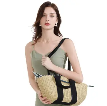 Rankomis austi maišelį moterų vienos peties nešiojamų pajūrio atostogų paplūdimio krepšys rotango kosmetikos krepšys