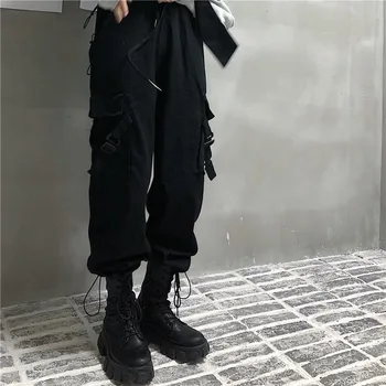QWEEK Harajuku Krovinių Kelnės Moterims Hipių Japonijos Streetwear Juodos Kelnės Pavasario 2021 Moterų Kelnės Gotikos Negabaritinių Kelnės