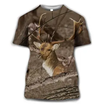 Vasaros Vyrų Kamufliažas Medžioklės Gyvūnų Sika Elniai T-shirt Naujas 3D Laisvalaikio vyriški marškinėliai Mados Gatvė Drabužių Ponios Megztinis