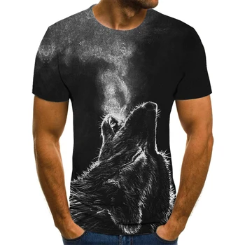 Vasarą Vyrai Wolf 3D Spausdinimo Vyrų T-Shirt Gyvūnų Gra[hic Trumpas Rankovės Mados Kvėpuojantis Apvalios Kaklo Hip-Hop Vyrų Viršūnes Tees XXS-6XL