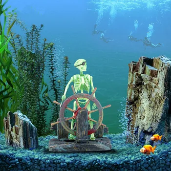 Naujų Veiksmų-Akvariumas Ornamentu Skeleto Piratu Kapitonas Žuvų Bako Apdailos Kraštovaizdžio