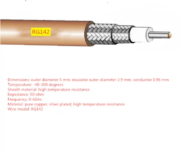 RG142 Dvigubo ekranavimo net Aukštai temperatūrai atsparus RF Koaksialinis kabelis 50ohm 0,5 m 1m 2m 3m 5m 10m