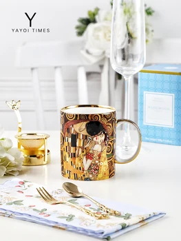 Jajoi muke kaulo Porceliano kavos puodelio lėkštė klimto žinomų paveikslų aplinkinių popietės arbata Europos mažų prabangių puodukų