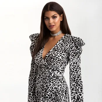 2019 Naujas ilgomis rankovėmis bodycon suknelė moterų v-kaklo, seksualus leopard suknelė plius dydis drabužių mados kilimo ir tūpimo tako įrengimo suknelės didmeninės