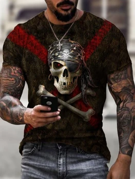 Kaukolės modelis vyriški t-shirt siaubo O-kaklo t-shirt vasaros mados viršų berniukas drabužių dydį, streetwear vyrų hip-hop 3D marškinėliai