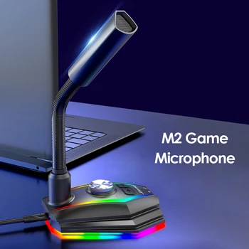 Kompiuteris, USB Mikrofonas RGB Mic Žaidimų Live HD Garso Plokštę su Garsiakalbiu Ausinių Lizdas Triukšmo Mažinimo 60° Pasukti Imtuvas
