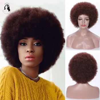 DAN BO Afrikos garbanotas plaukų ponios juoda sprogstamųjų galvos purus gamtos perukas aukštai temperatūrai atsparus ponios kasdien perukas