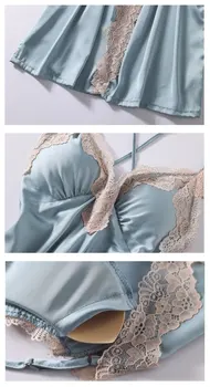 Twinset Skraiste Nustatyti Moterų Nėriniai Kimono Vonia Suknelė Nuotaka Bridemaid Vestuvių Chalatą&Spageti Dirželis Pižamą Seksualus V-Kaklo Sleepwear