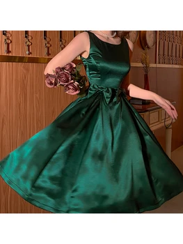 Le Palais Derliaus 2021 M. Vasarą Naujas Originalus Elegantiškas Smaragdas Satins Maxi Suknelės Moterims Rankovių Rinkti Juosmens Šalis Suknelė