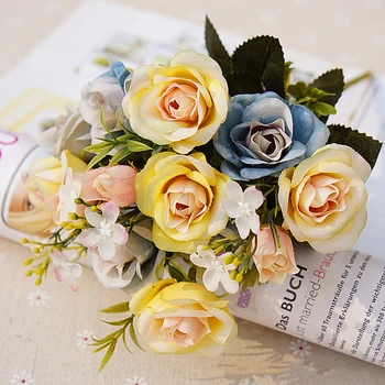 1 Puokštė 15 Galvų Dirbtinis Royal Rose Europos Stiliaus Gėlės Namuose Kambario Dekoro Stalas Netikrą Gėlių, Vestuvių Dekoravimas