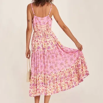 2021 Europos ir Amerikos moterų drabužių didmeninės 2021 naujas vasaros atostogų stiliaus ilgai spausdinti apynasrio suknelė