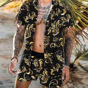 Vyriški Laisvalaikio sportinės aprangos Sandbeach Trumpas Rankovės Šortai Poliesterio Pluošto Tiktų Spausdinti Havajų Vyrų Kostiumas X-large