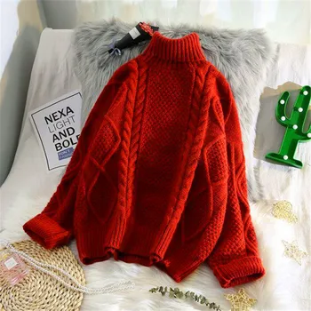 Rudenį Golfo twist megztinis moterų Puloveriai 2021 žiemos naujas storio adata laisvas megztinis megztas viršuje moterų megztinis džemperis