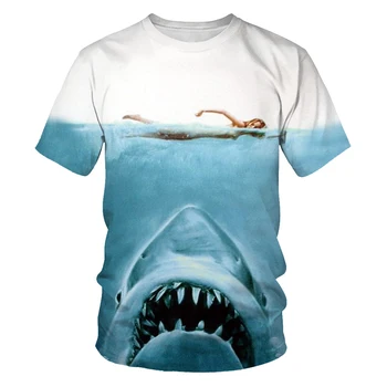 Parduotuvės vadovas rekomenduoja naujas vasaros vyrų mados atsitiktinis 3D spausdinimo giluminės baimės shark serijos O-kaklo Marškinėlius
