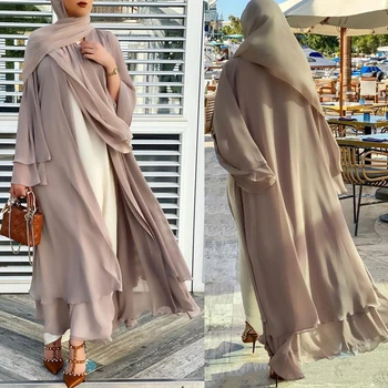 MD Eid Mubarakas Moterų Abaja Dubajus Turkijos Musulmonų Suknelė, Hijab 2021 Naujas Kimono Megztinis Djellaba Femme Caftan Rūbeliai Islamo Apranga