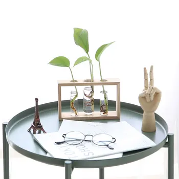 3 Mėgintuvėlius Stiklo Sodinamoji Terariumai, Gėlių Vaza su Mediniu Laikikliu Dauginimas Augalų Hydroponic