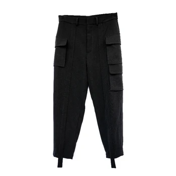 Didelis metrų vyriškos kelnės 2018 Home-made rudenį kratinys atsitiktinis kelnės su daug kišenių originalaus dizaino juodos kelnės