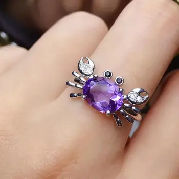 Pardavimo sėkmės krabų formos, violetinis Ametistas brangakmenio žiedas 925 Sterlingas sidabro fine jewelry gamtos perlas juokingi gimtadienio dovana vaikui - 