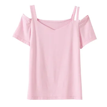 Marškinėliai moterims 2021 kietos ponios viršūnės juodos spalvos trumpomis rankovėmis marškinėliai moterims topai marškinėliai moterims harajuku shirt V-Kaklo rožinės blusas viršuje 0544 - 