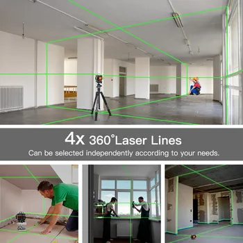 16 Linija 4D Lazerio Lygio Žalia Lemputė LED Ekranas, Auto Savarankiškai Lygiava 360° Lazerio Lygiai Horizontalus Vertikalus Kryžiaus Nuotolinio Valdymo - 
