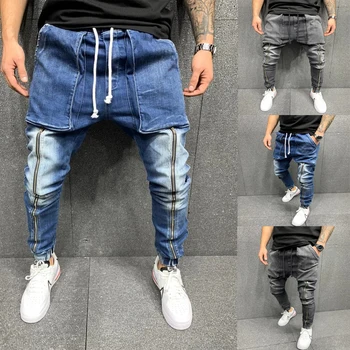 2021 Europos ir Amerikos vyrų džinsinio audinio atsitiktinis sporto didelės kišenės, raišteliu kelnės džinsai - 