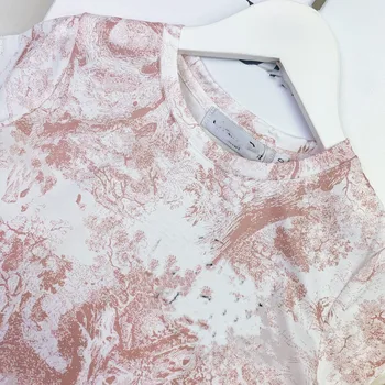 2021 Vasaros top aukštos klasės mados prekės ženklo spausdinti rožinė t-shirt + rožinė ekrano sijonas 2-piece mergaičių kostiumas 46810 metų amžiaus Y - 