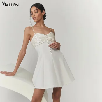 Yiallen Vasaros Vientisos Spalvos Suknelės Moterims Atsitiktinis Diržas Mini Suknelės Retro Stiliaus Backless Atsitiktinis Balta Suknelė Streetwear 2021 Naujas - 