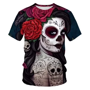 T-shirt gothique pour hommes et femmes, avec įspūdis, lt 3D, stilius, punk, tête de mort, taille regione 6XL, 2021 - 