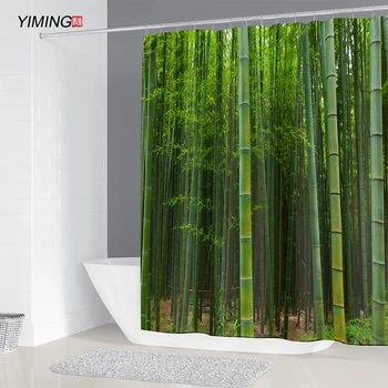 3D žalia bambuko miškų bambuko spausdinimo vonios kambarys dušo užuolaidos poliesteris atsparus vandeniui ir miltligė įrodymas, namų dekoravimo užuolaidų - 