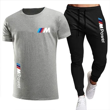 2021 naują BMW mados atsitiktinis sportinę vasarą laiškas spausdinti kostiumas vyriški bėgimo sporto kostiumas vyrams kostiumu, T-marškinėliai trumpomis rankovėmis + visos - 