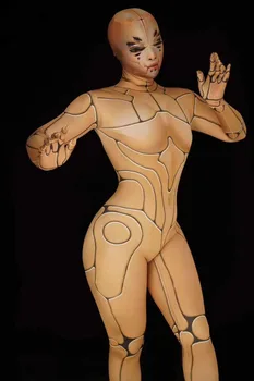 Technologijų dj, dainininkas kostiumas Modernus Robotas mergina bodysuit nake etape šokių šou jumpsuit - 